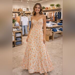 Princess Polly Cream Maxi Dress with Orange & Green Floral Print